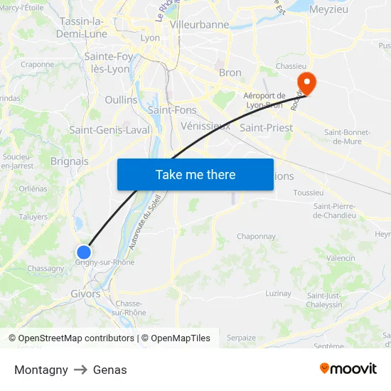 Montagny to Genas map