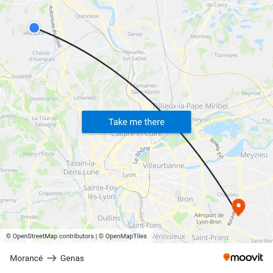 Morancé to Genas map