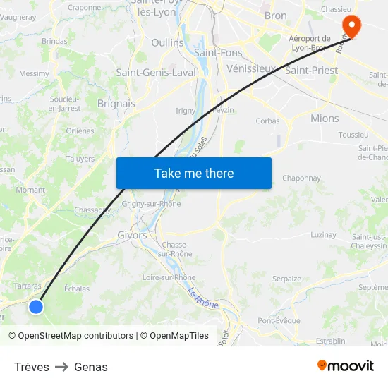 Trèves to Genas map