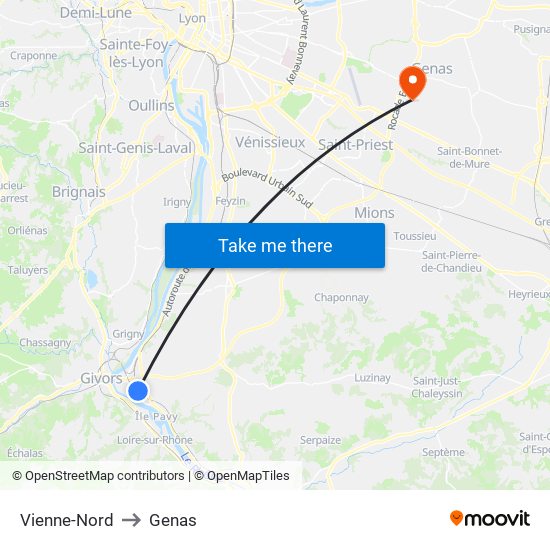 Vienne-Nord to Genas map