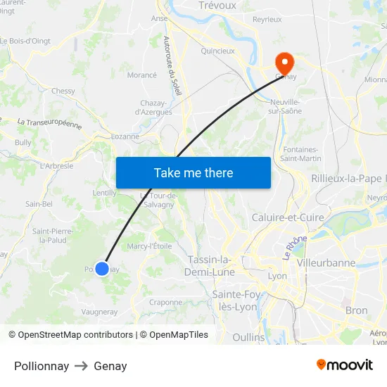 Pollionnay to Genay map
