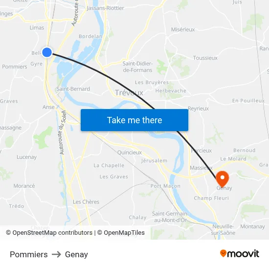 Pommiers to Genay map
