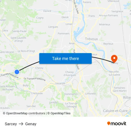 Sarcey to Genay map