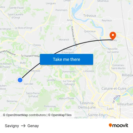 Savigny to Genay map