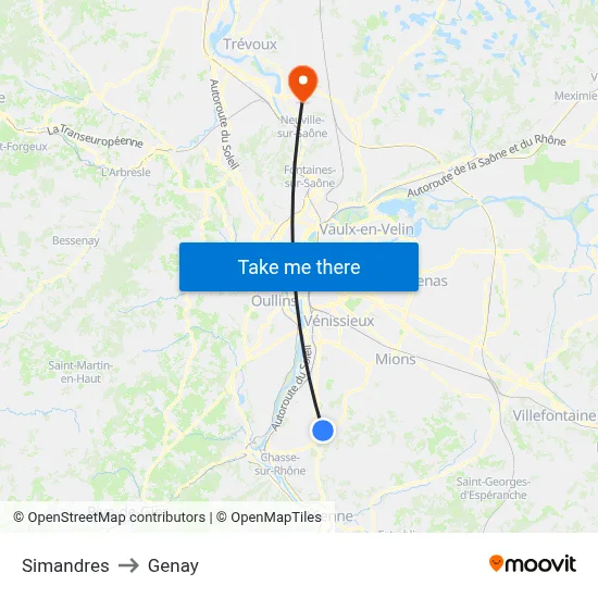 Simandres to Genay map