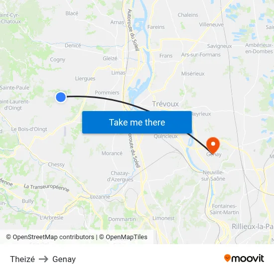 Theizé to Genay map
