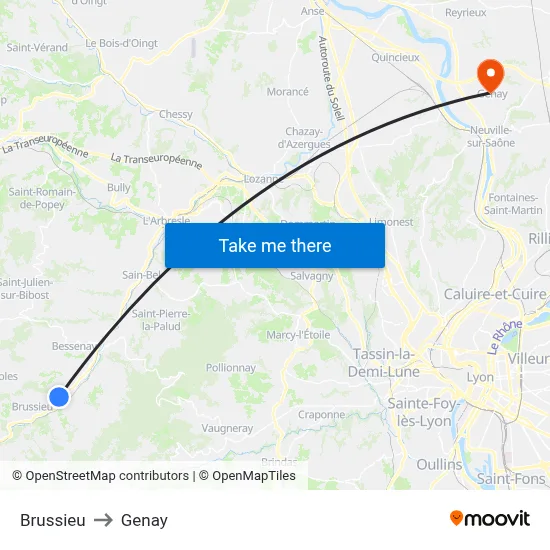 Brussieu to Genay map