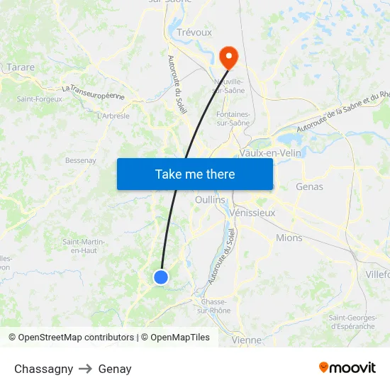 Chassagny to Genay map