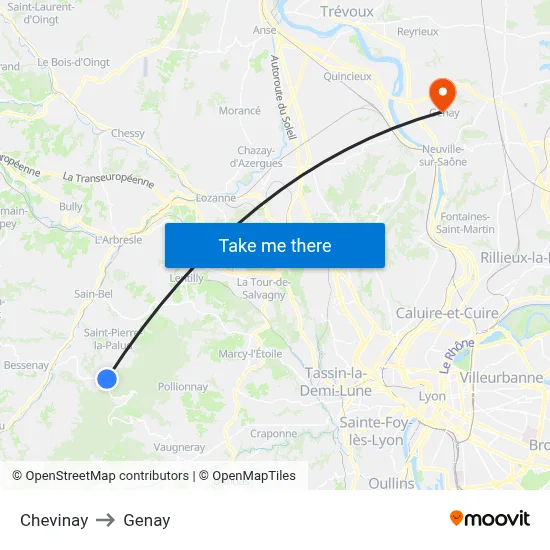 Chevinay to Genay map