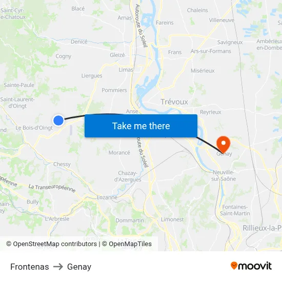 Frontenas to Genay map