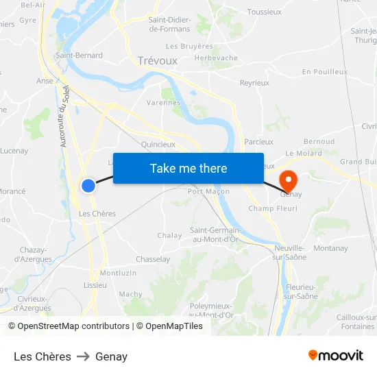 Les Chères to Genay map