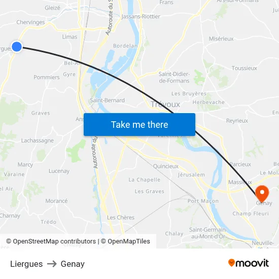Liergues to Genay map