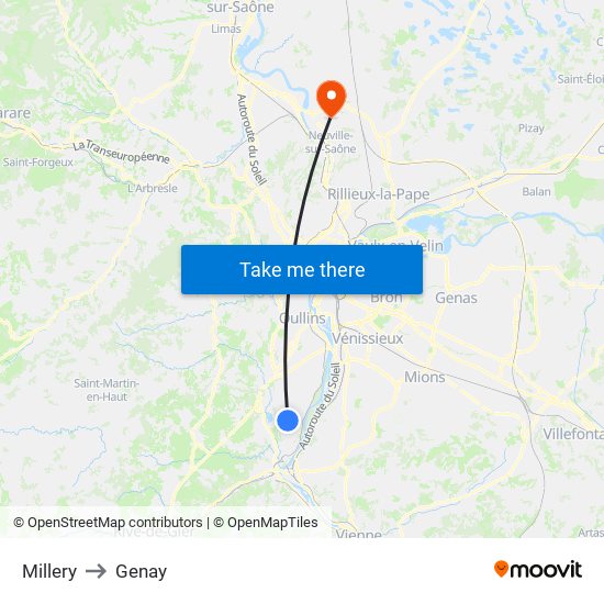 Millery to Genay map