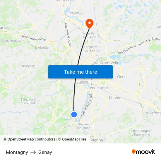 Montagny to Genay map