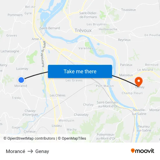Morancé to Genay map