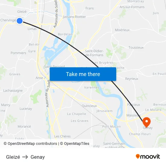 Gleizé to Genay map