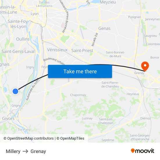 Millery to Grenay map