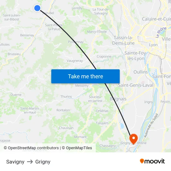 Savigny to Grigny map