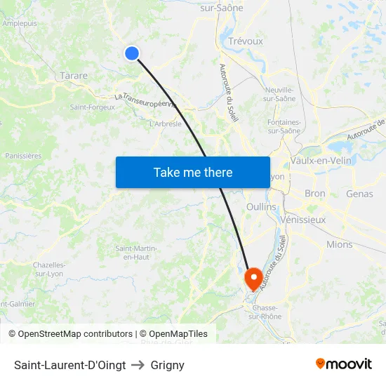 Saint-Laurent-D'Oingt to Grigny map