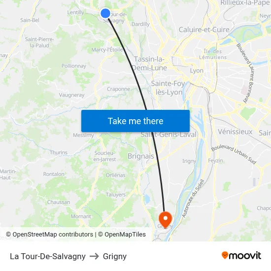 La Tour-De-Salvagny to Grigny map