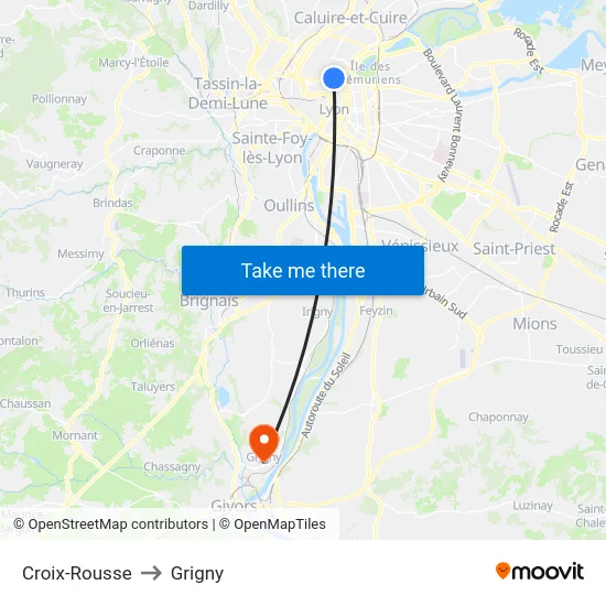 Croix-Rousse to Grigny map