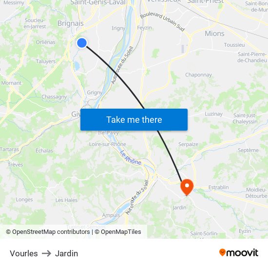 Vourles to Jardin map