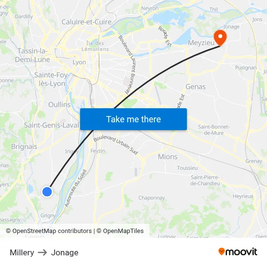 Millery to Jonage map