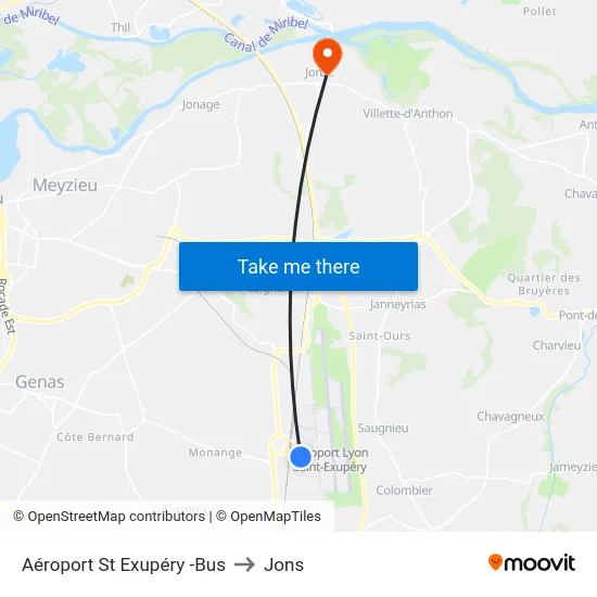 Aéroport St Exupéry -Bus to Jons map