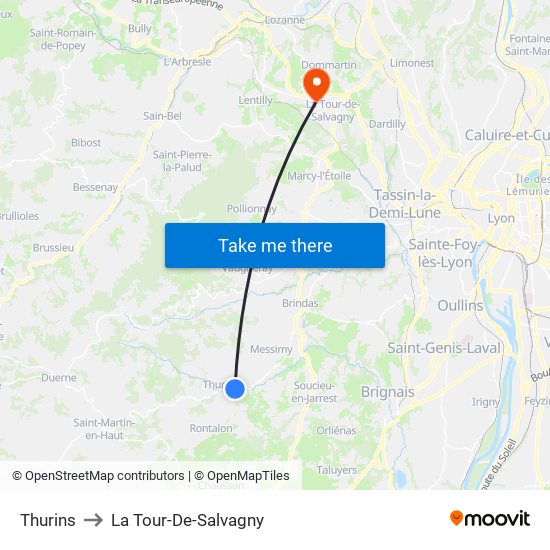 Thurins to La Tour-De-Salvagny map