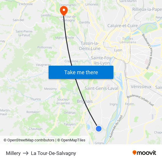 Millery to La Tour-De-Salvagny map