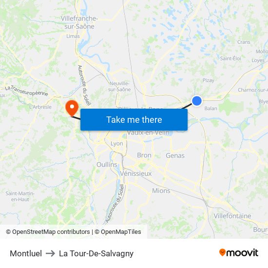Montluel to La Tour-De-Salvagny map