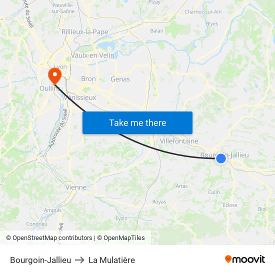 Bourgoin-Jallieu to La Mulatière map