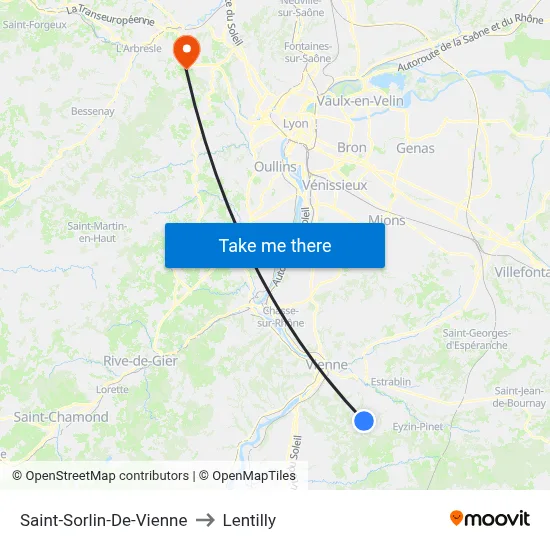 Saint-Sorlin-De-Vienne to Lentilly map