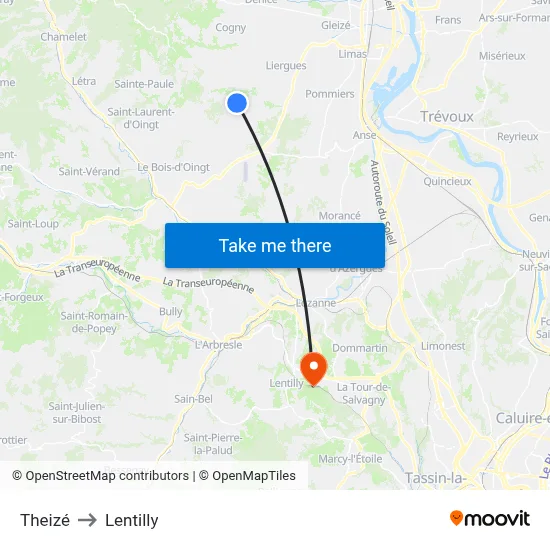 Theizé to Lentilly map