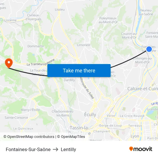 Fontaines-Sur-Saône to Lentilly map