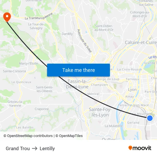 Grand Trou to Lentilly map