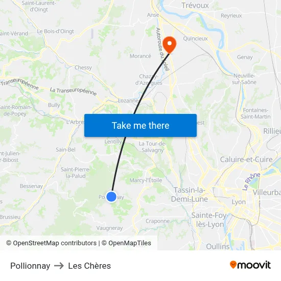 Pollionnay to Les Chères map