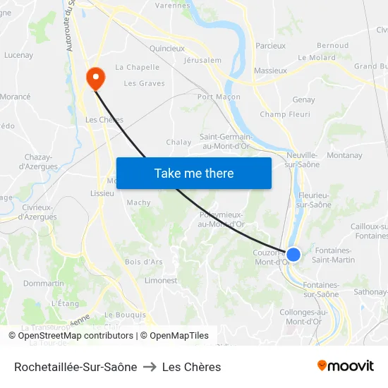 Rochetaillée-Sur-Saône to Les Chères map