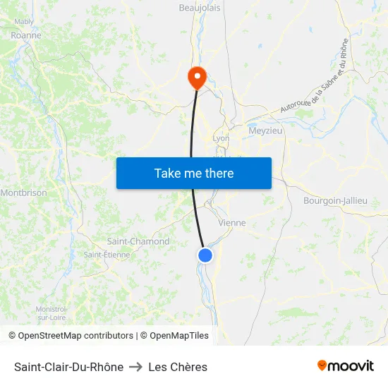 Saint-Clair-Du-Rhône to Les Chères map
