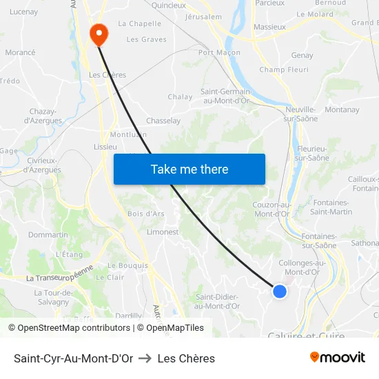 Saint-Cyr-Au-Mont-D'Or to Les Chères map