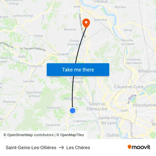 Saint-Genis-Les-Ollières to Les Chères map