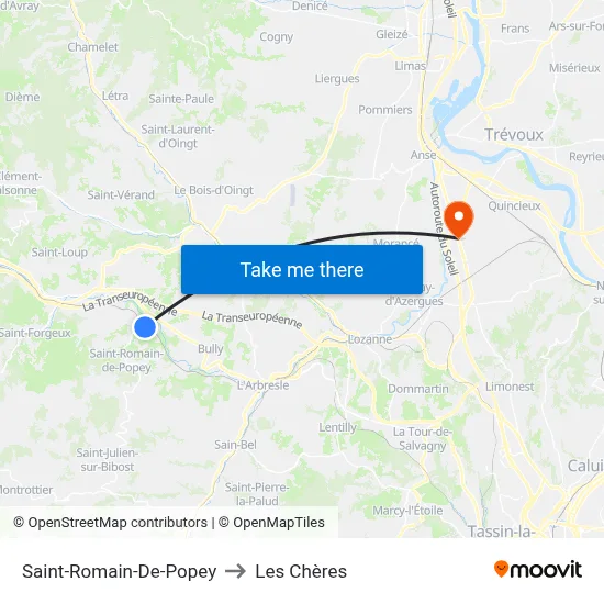 Saint-Romain-De-Popey to Les Chères map