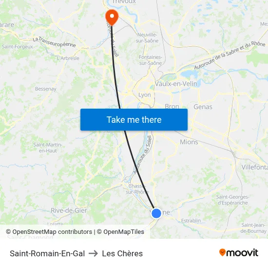Saint-Romain-En-Gal to Les Chères map