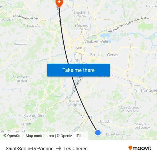 Saint-Sorlin-De-Vienne to Les Chères map