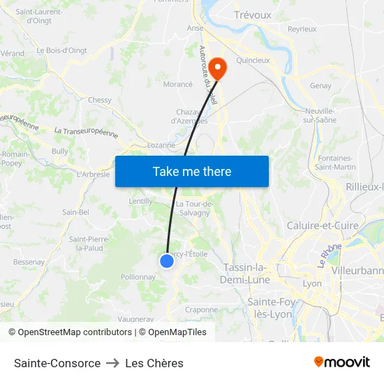 Sainte-Consorce to Les Chères map