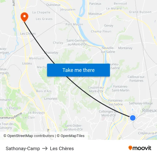 Sathonay-Camp to Les Chères map