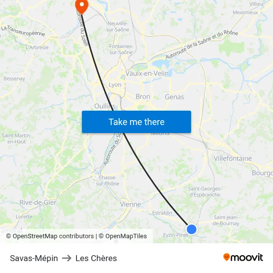 Savas-Mépin to Les Chères map