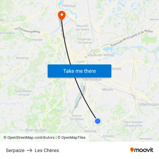 Serpaize to Les Chères map