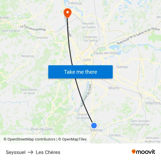 Seyssuel to Les Chères map