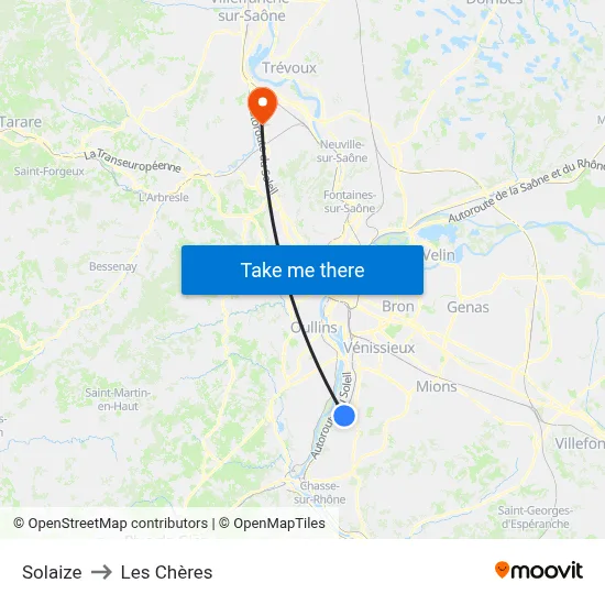 Solaize to Les Chères map